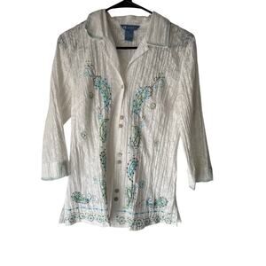 Koret Vintage Y2k Size Medium White Paisley Sheer‎ Embroidered Western Top